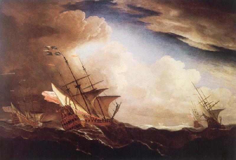 Monamy, Peter English ships beating to windward in a gale Sweden oil painting art